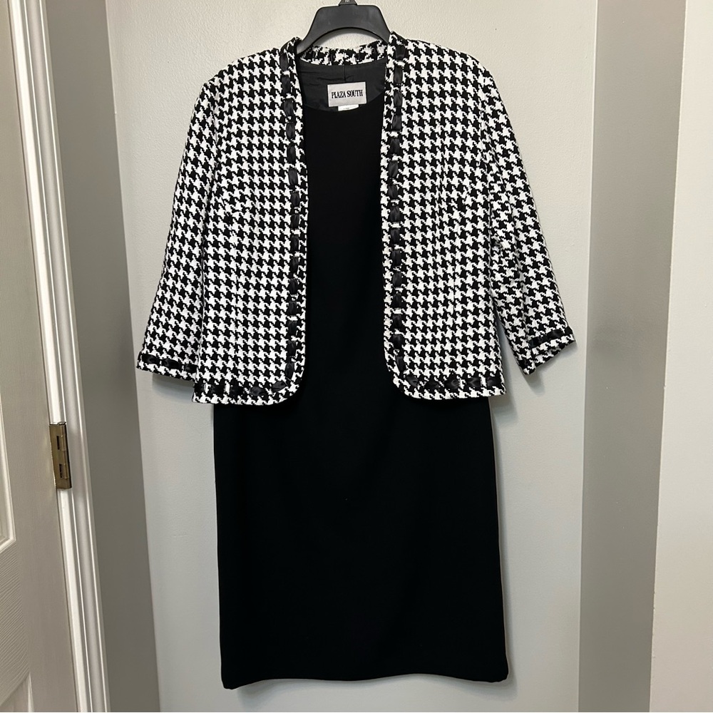 Vintage Plaza South Black And White  2-Piece Jacket & Dress‎ Set EUC Size 10